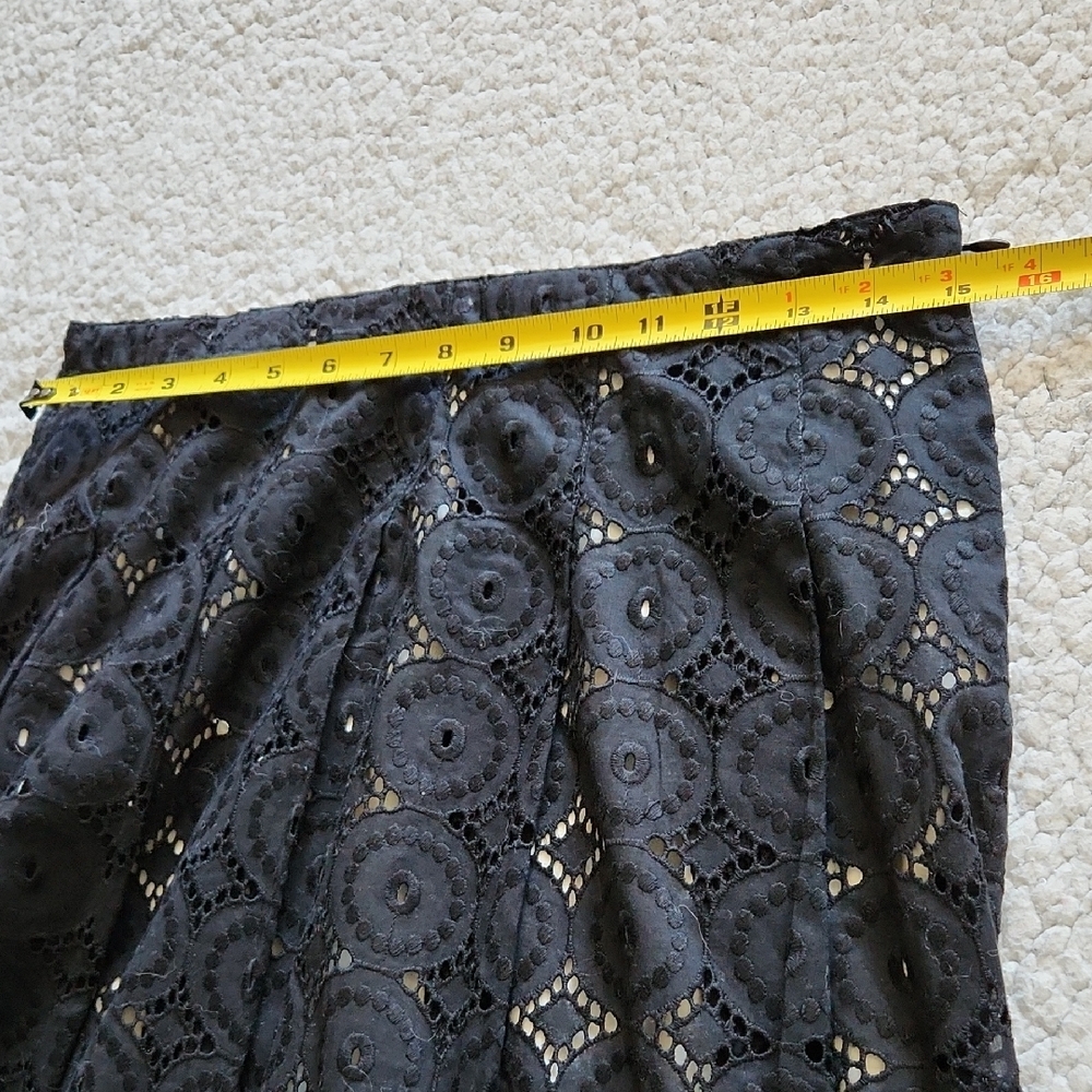 Banana Republic Black Eyelet Pleated Knee Length Skirt Sz 6P Classic Elegant - Picture 8 of 15